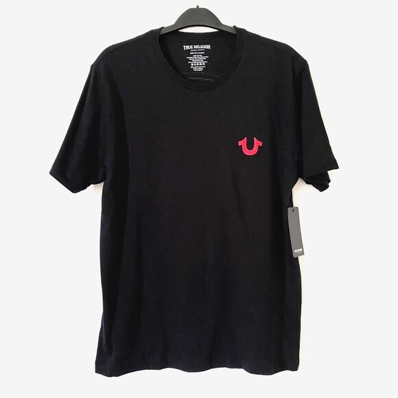 True Religion Men's T Shirt Black Graphic Buddha Logo Tee Short Sleeve Large NWT - Picture 2 of 9